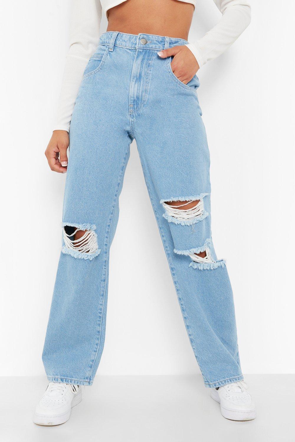 Petite Acid Wash Busted Boyfriend Jeans